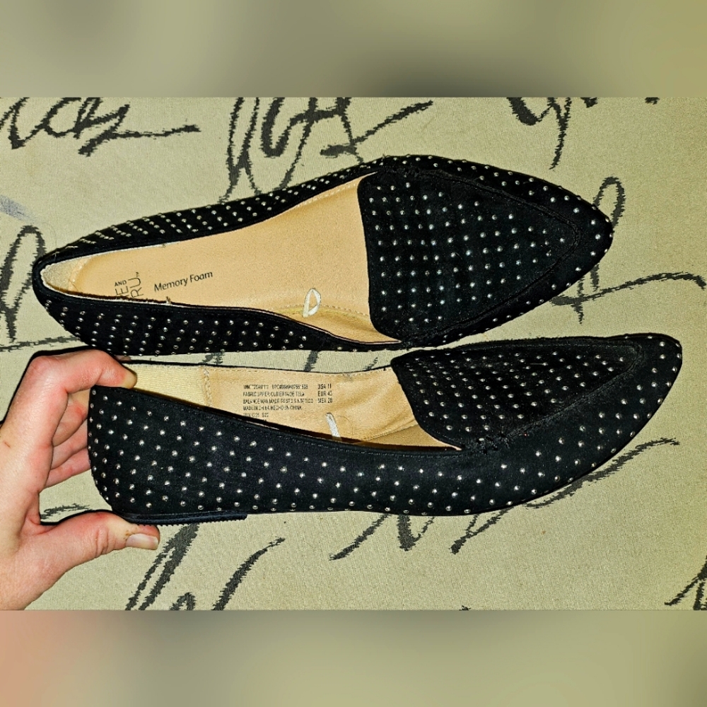 Time and Tru women's flats, black with silver studs, size 11 NWOT